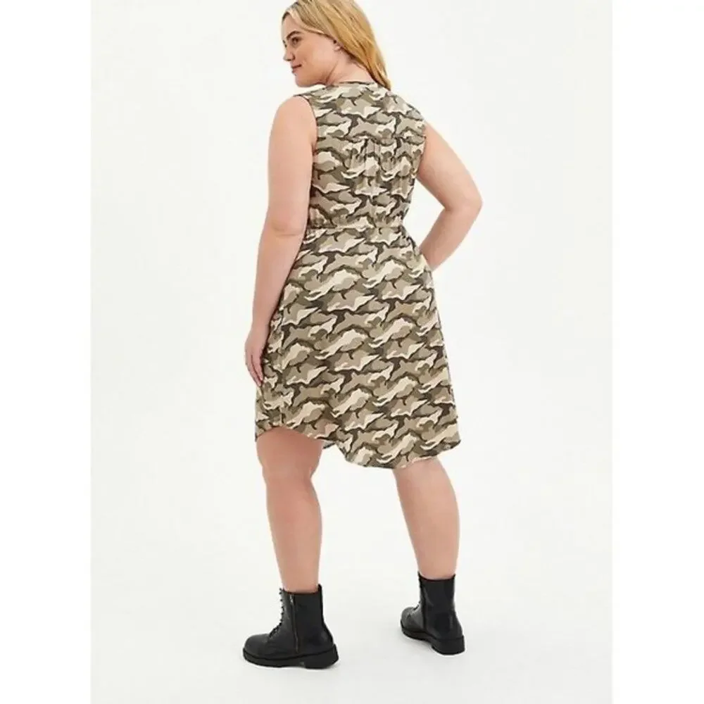 Torrid‎ Sleeveless Zip-Front Shirt Dress - Stretch Challis Camo NWT - Picture 3 of 8